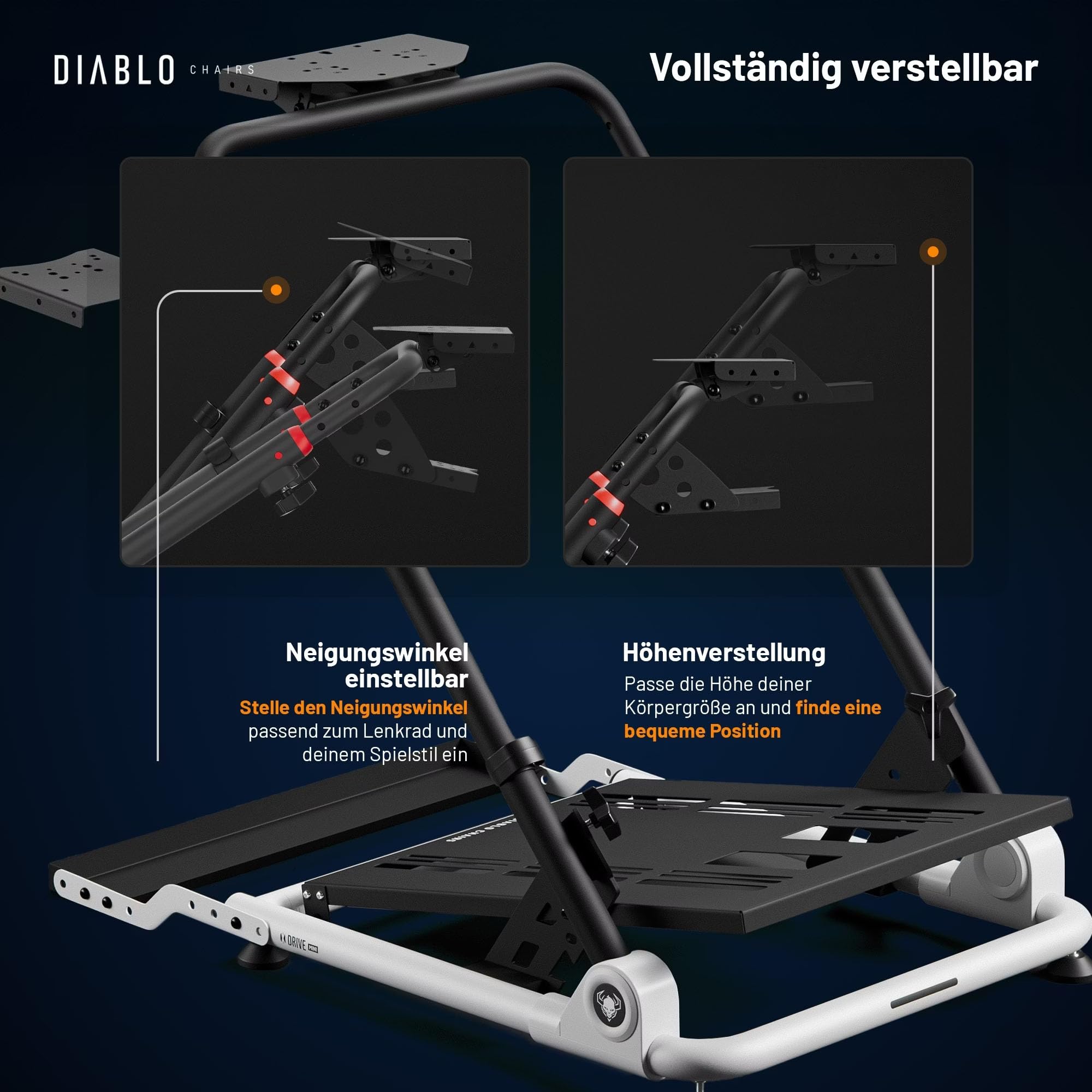 Diablo X-Drive Mini Lenkradständer Für Rennsimulation Kompatibel Mit Den Meisten Modellen Höhen- Und Neigungsverstellbar Schalthebelhalter Klappbar Weiß Kompakt [Not Machine Specific]