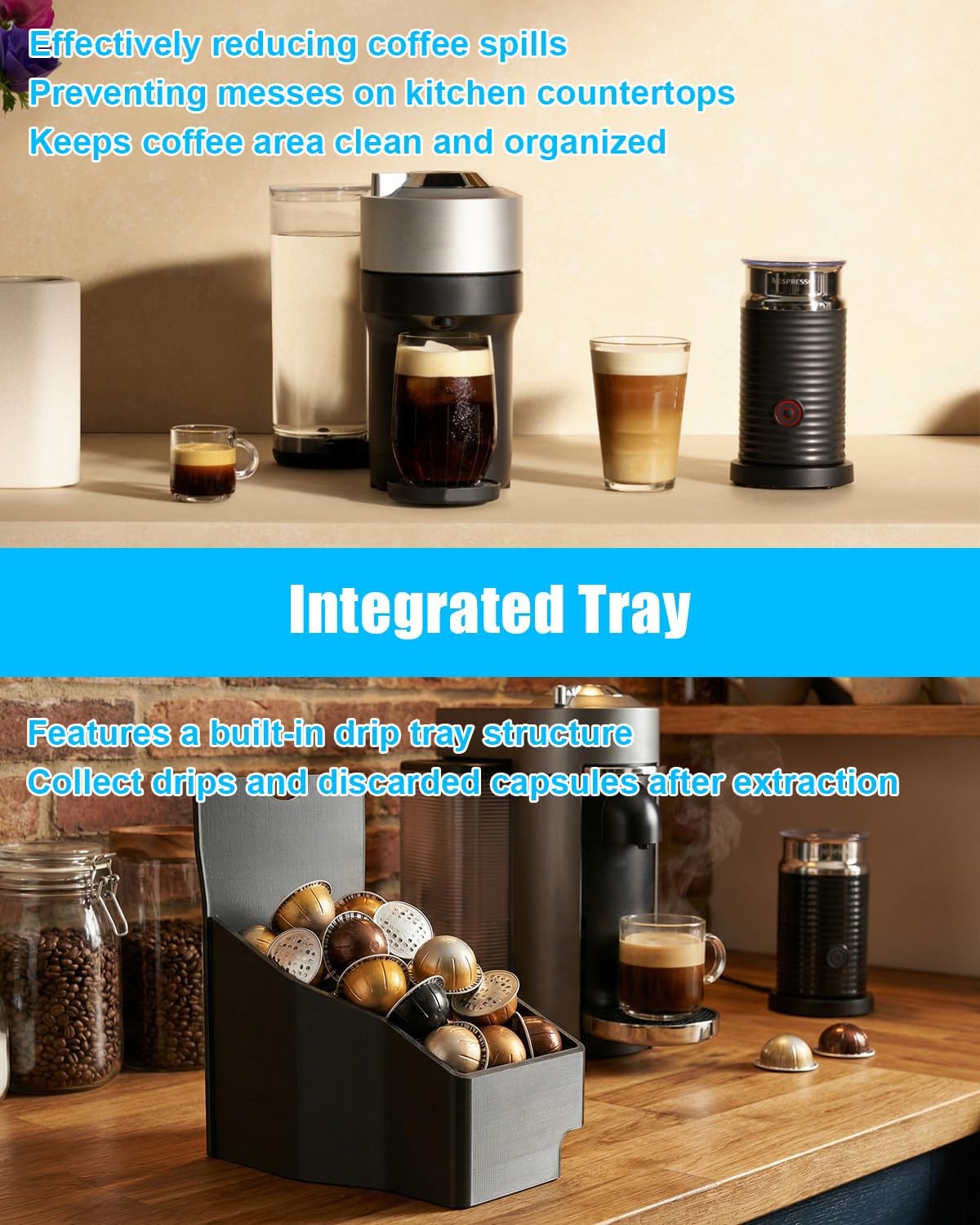 Capsules Container Compatible with Nespresso Vertuo Pop+ and Deluxe with Tray, Replacement Part for Coffee Machine Accessory Organizer, Easily Cleaning