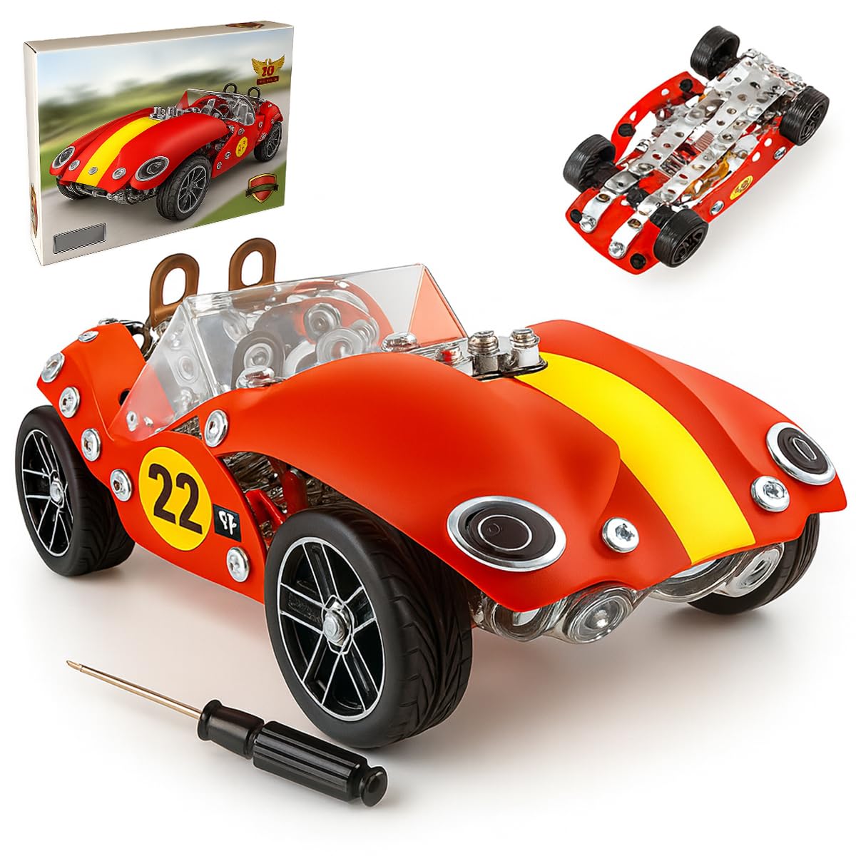 Toyana 230 PCs Car Model Building Kit, DIY Build Your Own Metal Car, Educational STEM Engineering Toy, Creative Construction Indoor Activity Playset Gift for Children 8+ Years