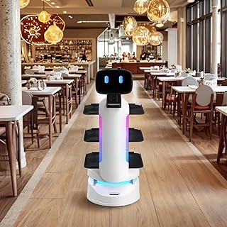 Restaurant and Hotel Food Delivery Robot, Commercial Autonomous Service Robot with Smart Navigation, Obstacle Avoidance, Multi-Tray Design and Touchscreen Control System