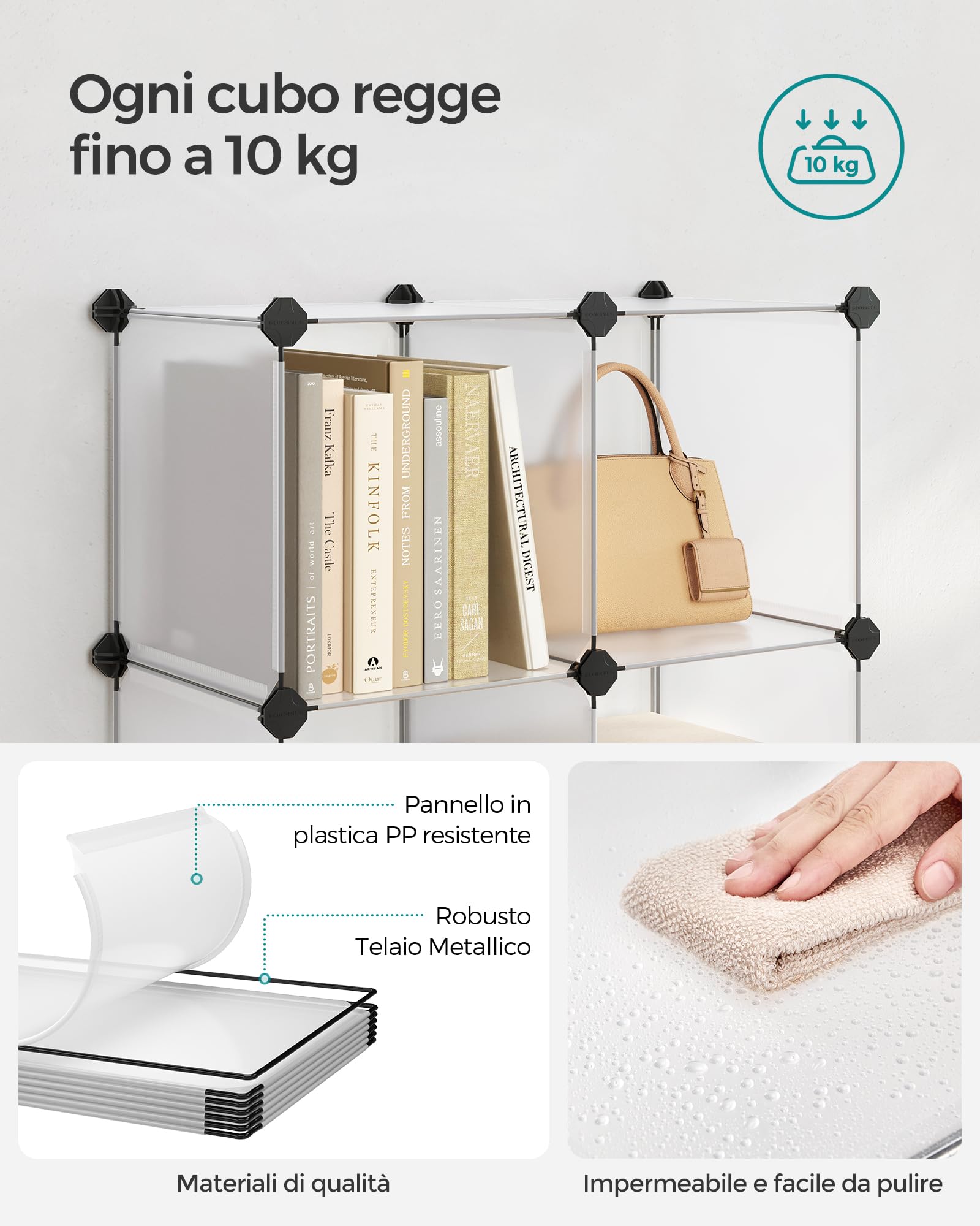 Scaffale A 6 Cubi SONGMICS - Organizer Modulare In Plastica Bianco, 30x30x30 Cm