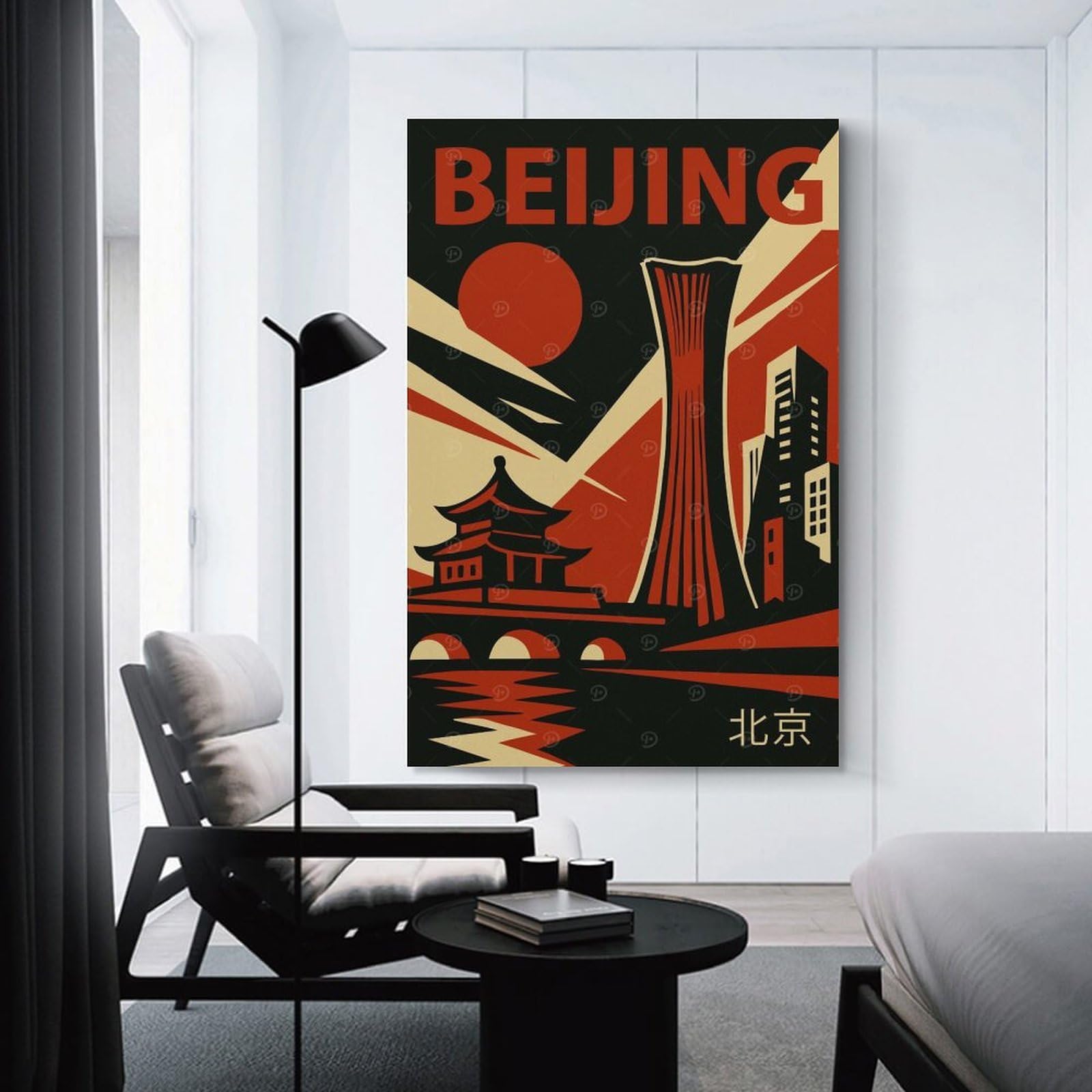 Junmoney Beijing Vintage Travel Canvas Wall Picture 20x30inch(50x75cm), for Picture Wall Styling in Lounge Or Bedroom, Decorative Artwork with Flexible Styling