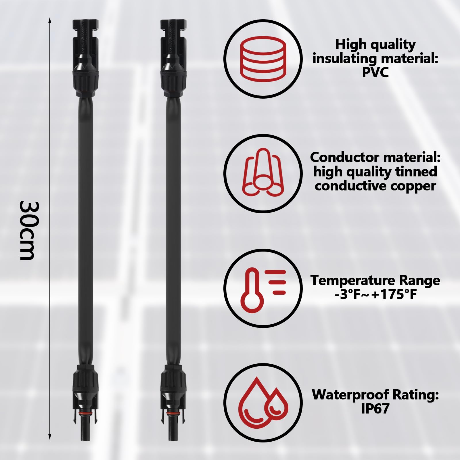 Solarkabel 6mm² Verlängerung 30 Cm, 2 Stück, Mit Steckern, Für Balkonkraftwerk & Solarpanel