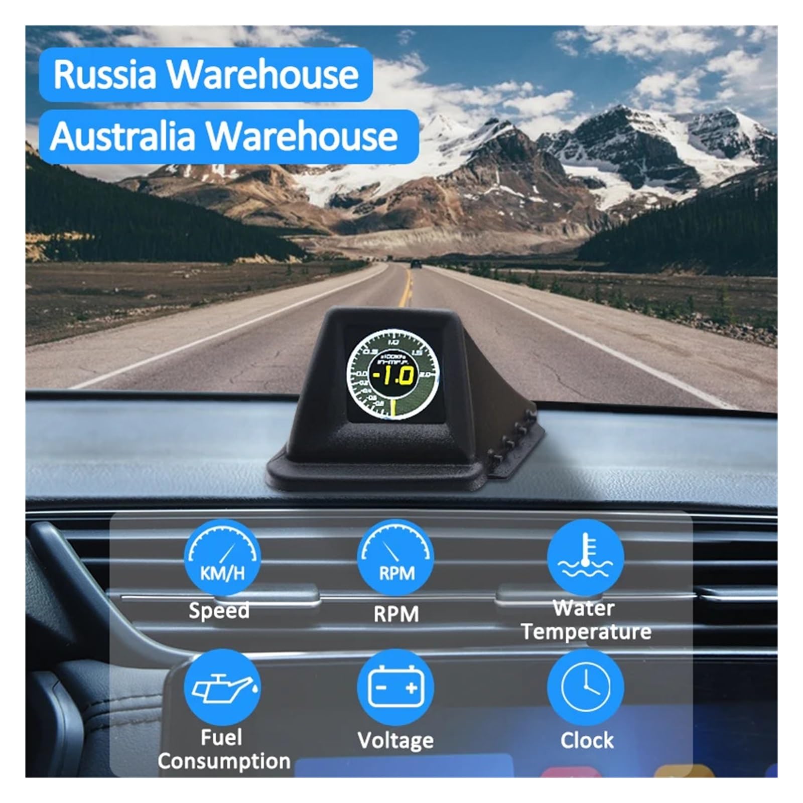 Panele Instrumentów Samochodowych Wielofunkcyjny Gadżet HUD OBD2 + GPS Komputer Pokładowy Tapicerka Słupka A Zainstaluj RPM Turbo Ciśnienie Oleju Temperatura Wody Prędkościomierz GPS