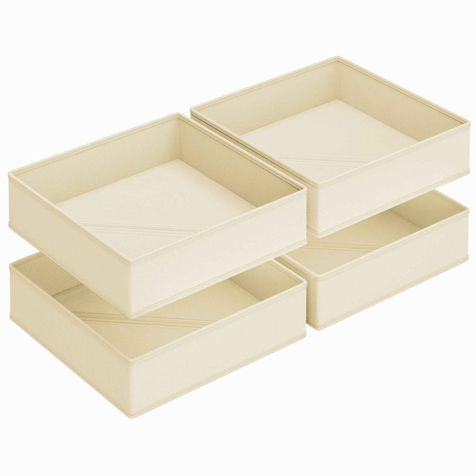 DIMJ Beige Large Drawer Organiser, 4 Pack Wardrobe Storage Cubes