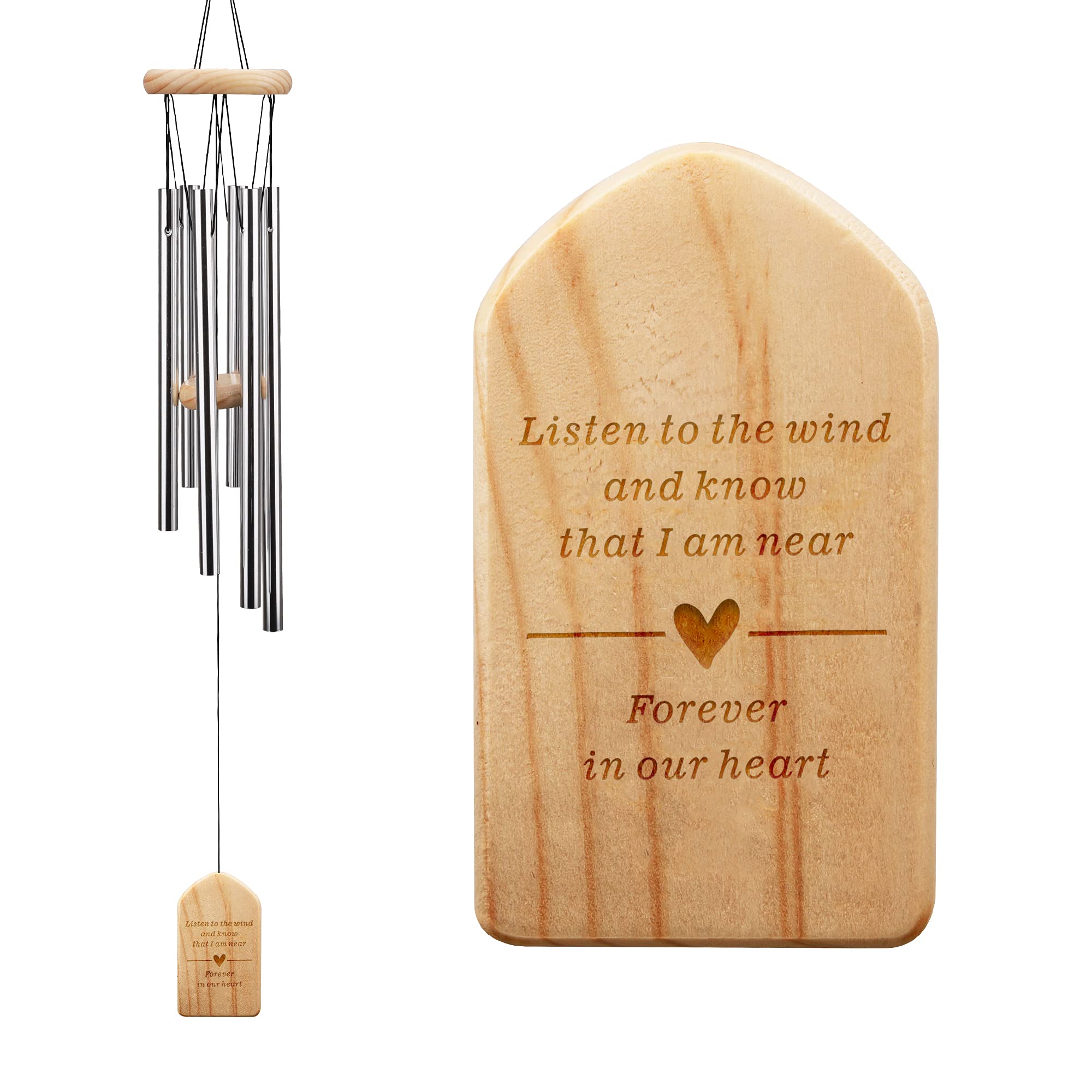 Gtizry Silver Memorial Wind Chimes, Sympathy Wind Chimes For Loss Of Loved One, 28.7 Inches
