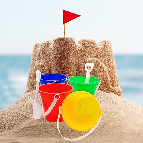 Miniatura 5 de The Dreidel Company Juego de juego para el día de playa (paquete de 12) cubo de arena de 5.25 pulgadas, caja incluida, cubo y pala de juguete de