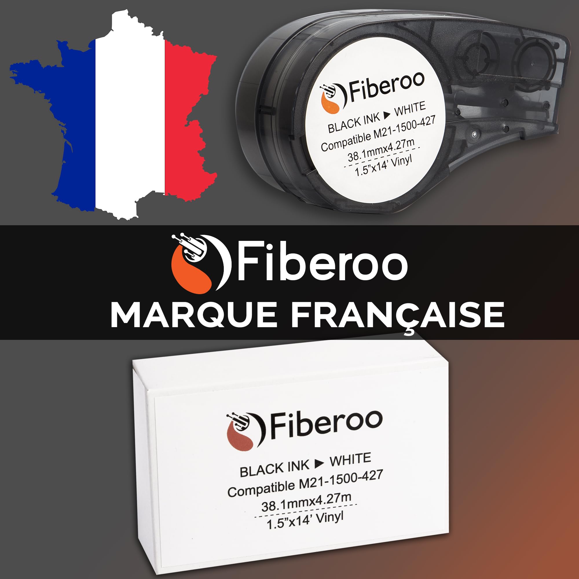 Recambio compatible M21-1500-427 para BMP21 PLUS & BMP21 LAB no apto para M210 & M211 Cinta adhesiva vinilo imprimible escritura negra sobre blanco fibra óptica, cables de red: lote de 3