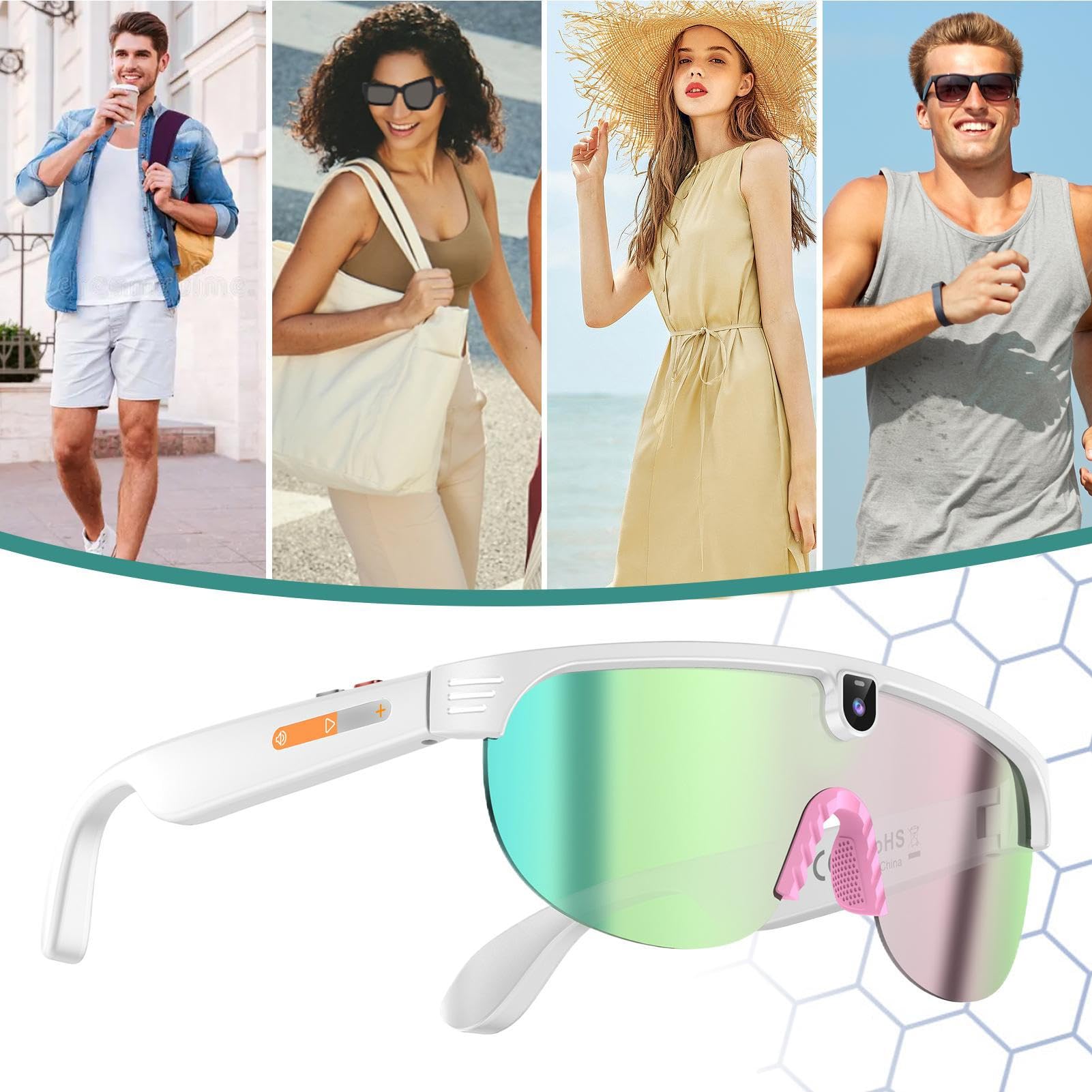 Lunettes de cyclisme - Vélo connecté avec caméra intégrée, réduction du bruit et protection UV | Lunettes de soleil sans fil pour jeunes, adolescents, hommes, garçons, filles, femmes, sports
