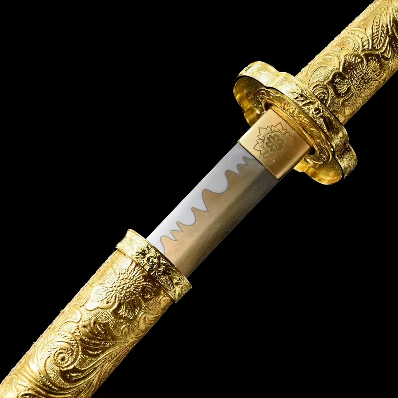 104cm Japanisches Tachi,Federstahl Klinge mit Backvorgang,Goldleder umwickelte Holzscheide,handgefertigt Samurai-Schwert,real Katana für Geschenke,Dekoration,Cosplay,Display,Sammlung,Requisiten
