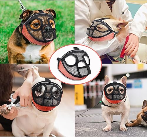 Miniatura 7 de Bozal corto para perro, bozal ajustable para perros grandes de cara plana, guía de boca de malla, brillo nocturno, para Shih Tzu, Bulldog inglés,