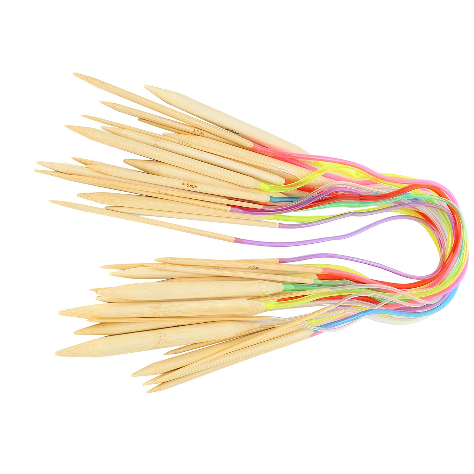 Jelquix Circular Needle Knitting Set Colorful Bamboo Tubes 18Pcs Kit for Scarves Sweaters Cushions Crafts Household (60cm)