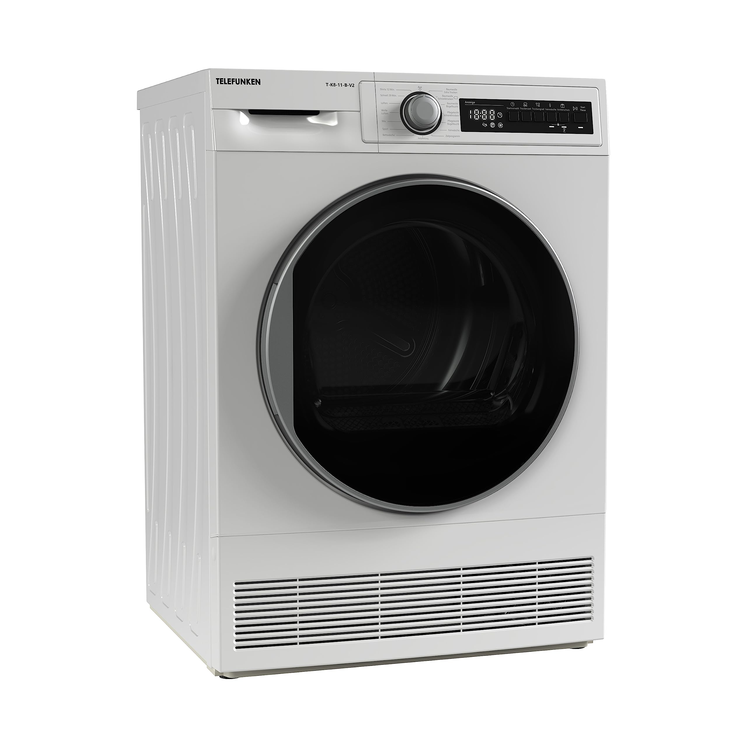 Telefunken T-K8-11-B-V2 Trockner, 8kg Kondenstrockner mit 15 Programmen, Knitterschutz & Trommelreversierung, weiß