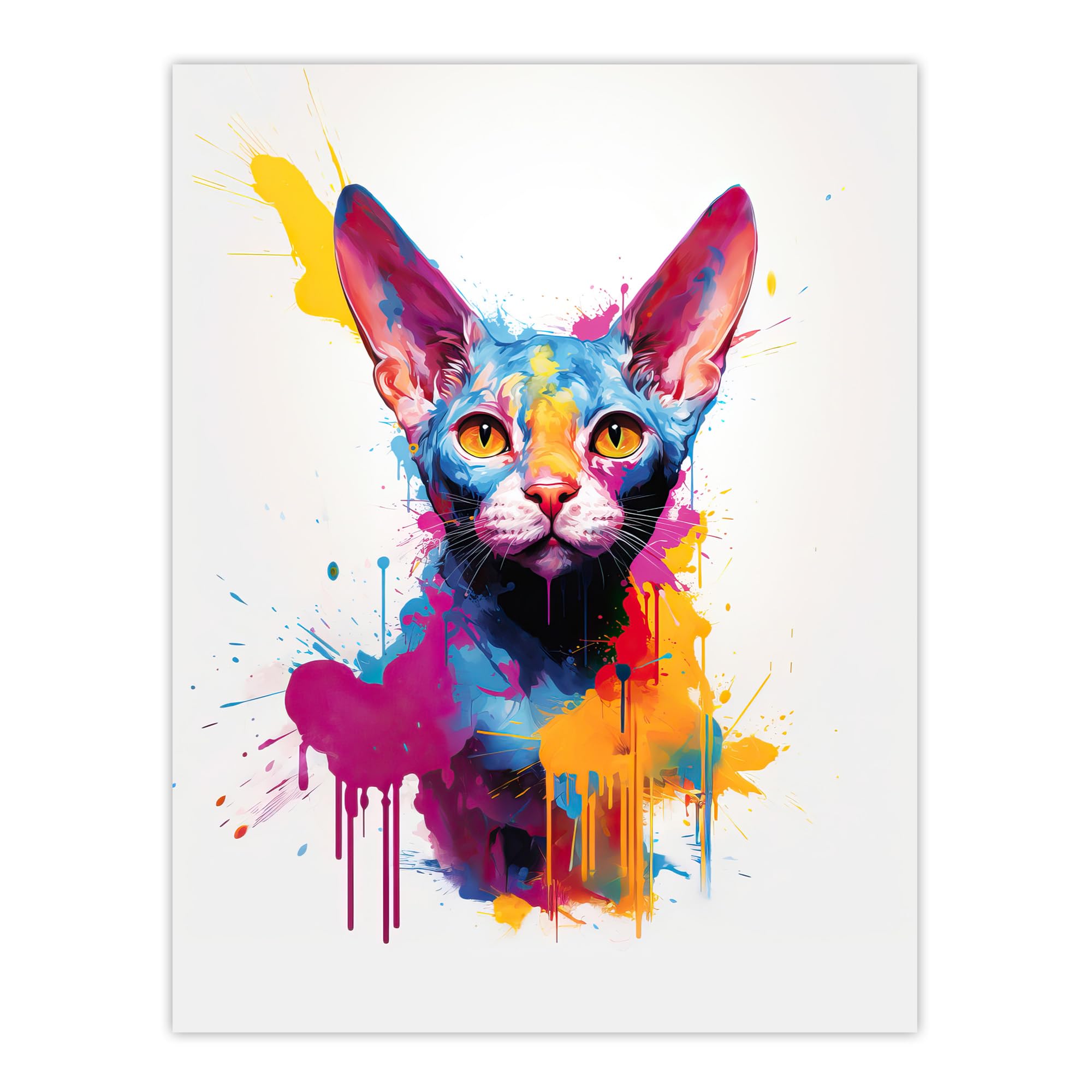Devon Rex Cat Wall Art Print - Pet Portrait Poster - Purple Blue Orange Artwork - Artery8