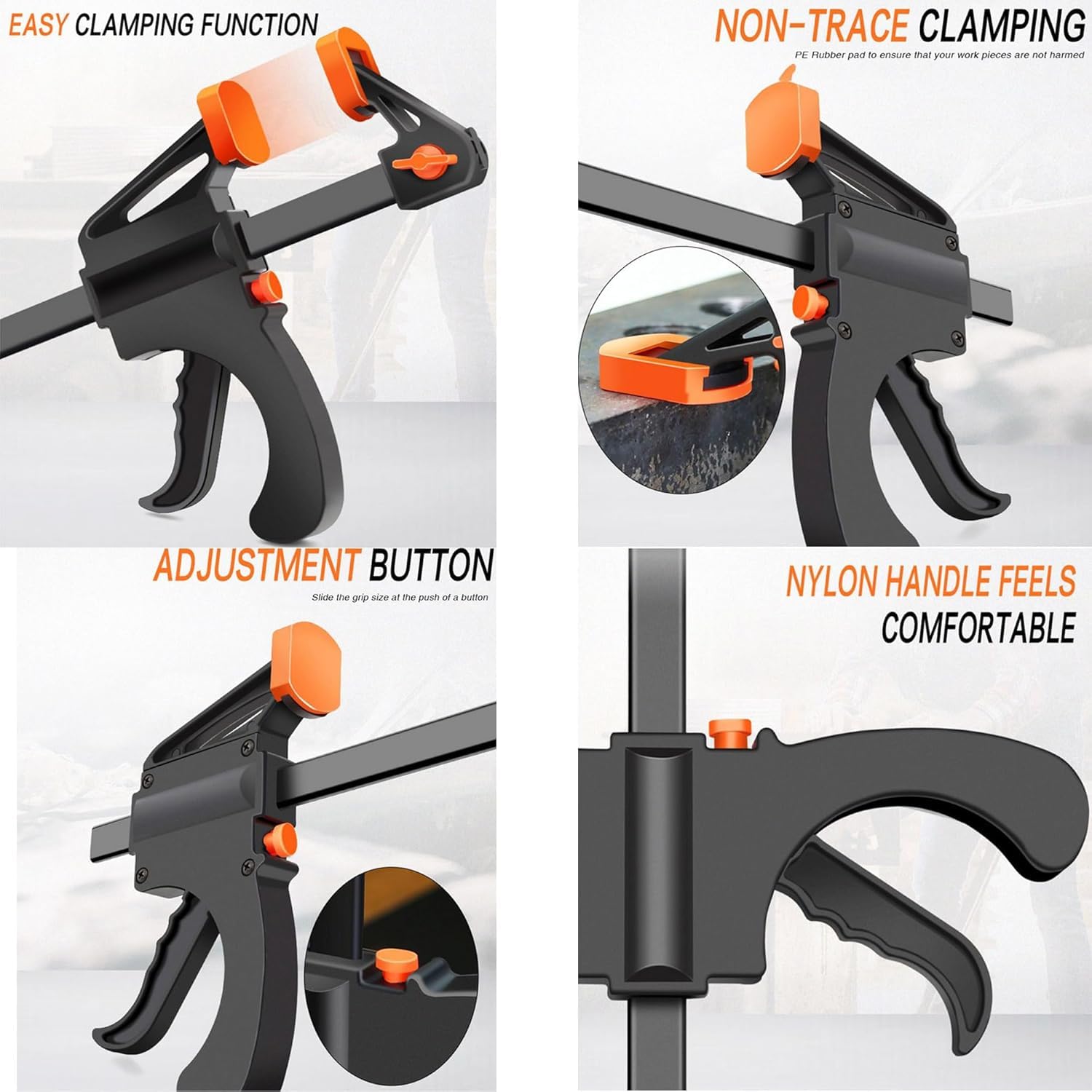 Zossta Quick Grip Bar Clamp for Woodworking, One Handed Ratchet with Quick Release, Heavy Duty Nylon Handle & Non Slip Rubber Pads, Adjustable Wood Clamping Tool for DIY & Carpentry Size (18 Inch) 3