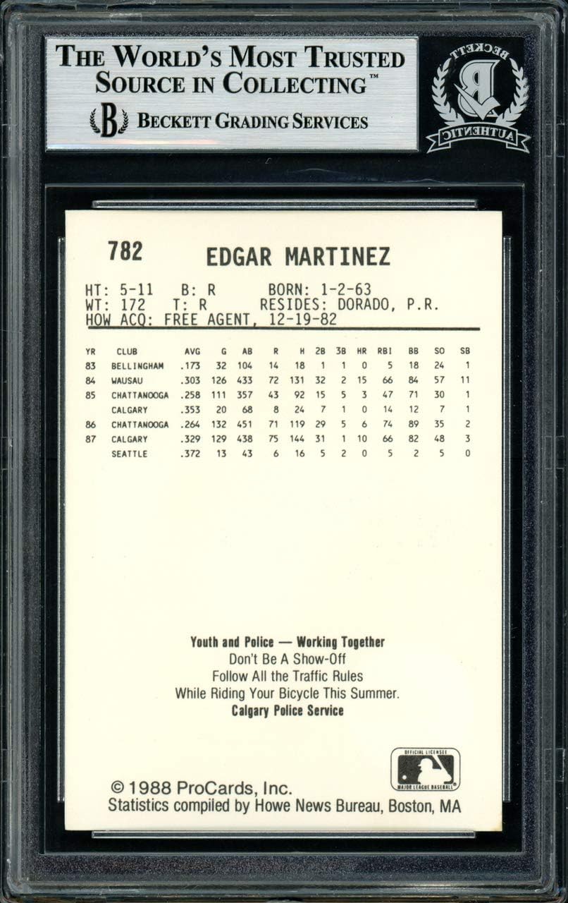 Edgar Martinez Autographed 1988 Procards Rookie Baseball Card #782 S.e.a.t.t.l.e Mariners Beckett BAS Stock #147105