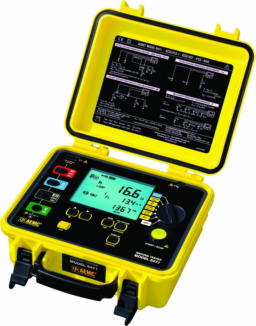 AEMC 6471 Multi-Function Ground Resistance Tester Kit, 500 Ohms Resistance, 32V Voltage, 250 mA Current with 300' Leads