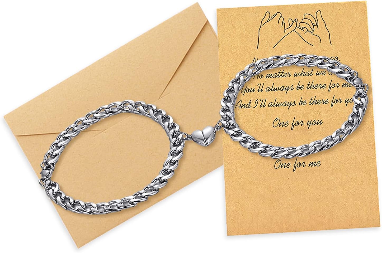 YANCHUN 2pcs Magnetic Couple Bracelets Set Sliver Chain Bracelet Peach Heart Bracelet Promise Couples Bracelets for Boyfriend Girlfriend Gifts