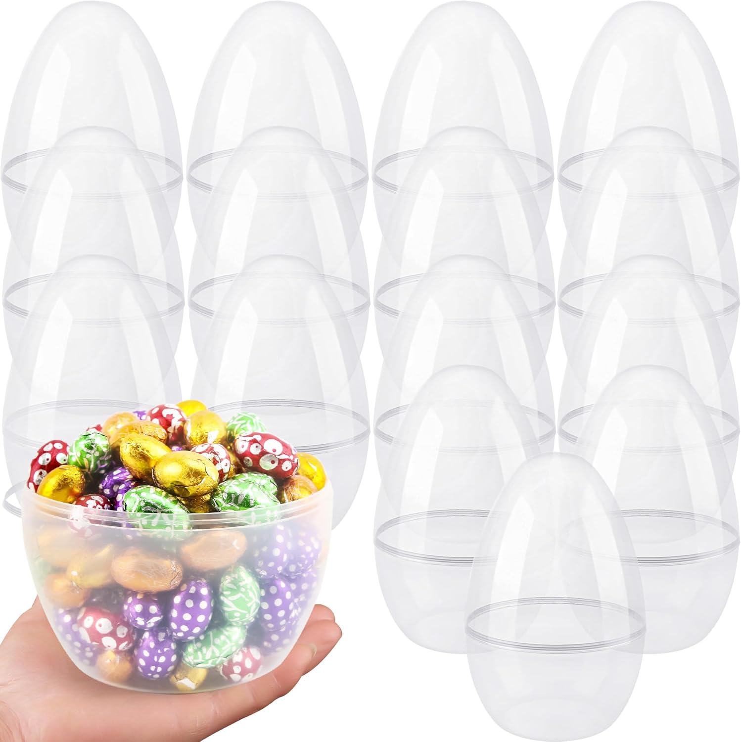 15 Pcs 8 Inch Fillable Clear Easter Eggs Jumbo Transparent Easter Eggs Plastic Large Easter Egg Empty for Easter Hunt Supplies