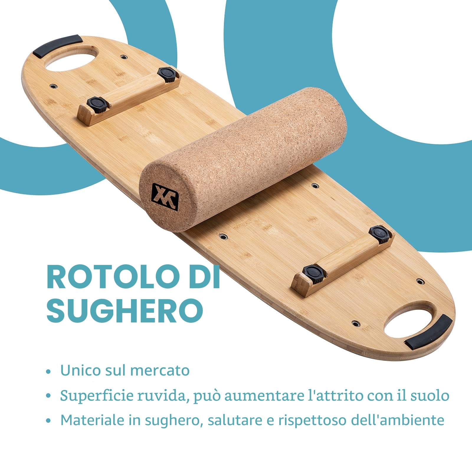 XCMAN Balance Board Trainer in bambù con tappi regolabili – 3 diverse opzioni di distanza | Balance Board per surf, snowboard, sci, skateboard e allenamento yoga