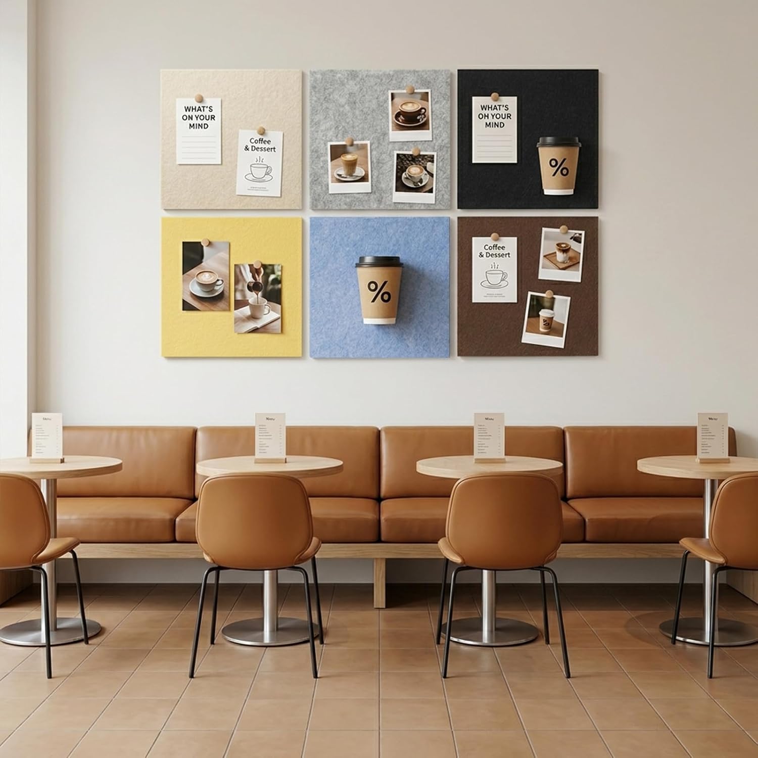 Self-Adhesive Square Felt Wall Tiles 6 Pack 12", Neutral Earth Tone Cork Board Alternative for Home Office Cafe Decor