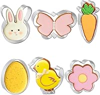 JOB JOL 6-Piece Easter Cookie Cutters Set Stainless Steel - Bunny Egg Carrot Chick Flower Butterfly 3-3.5"