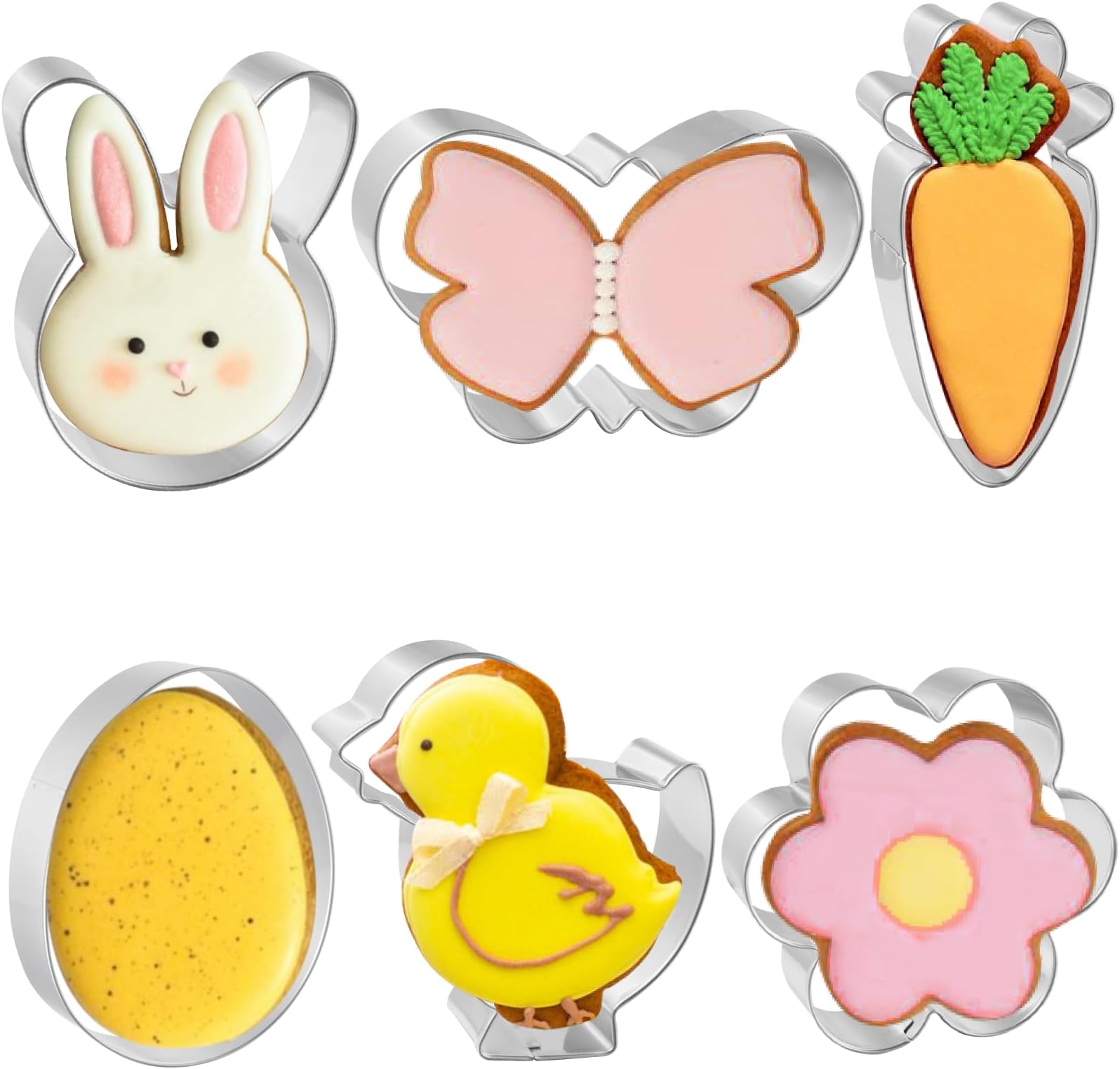Cookie Cutters 6 PCS, Easter Cookie Cutters by JOB JOL, 3'' to 3.5'',with Recipe Booklet
