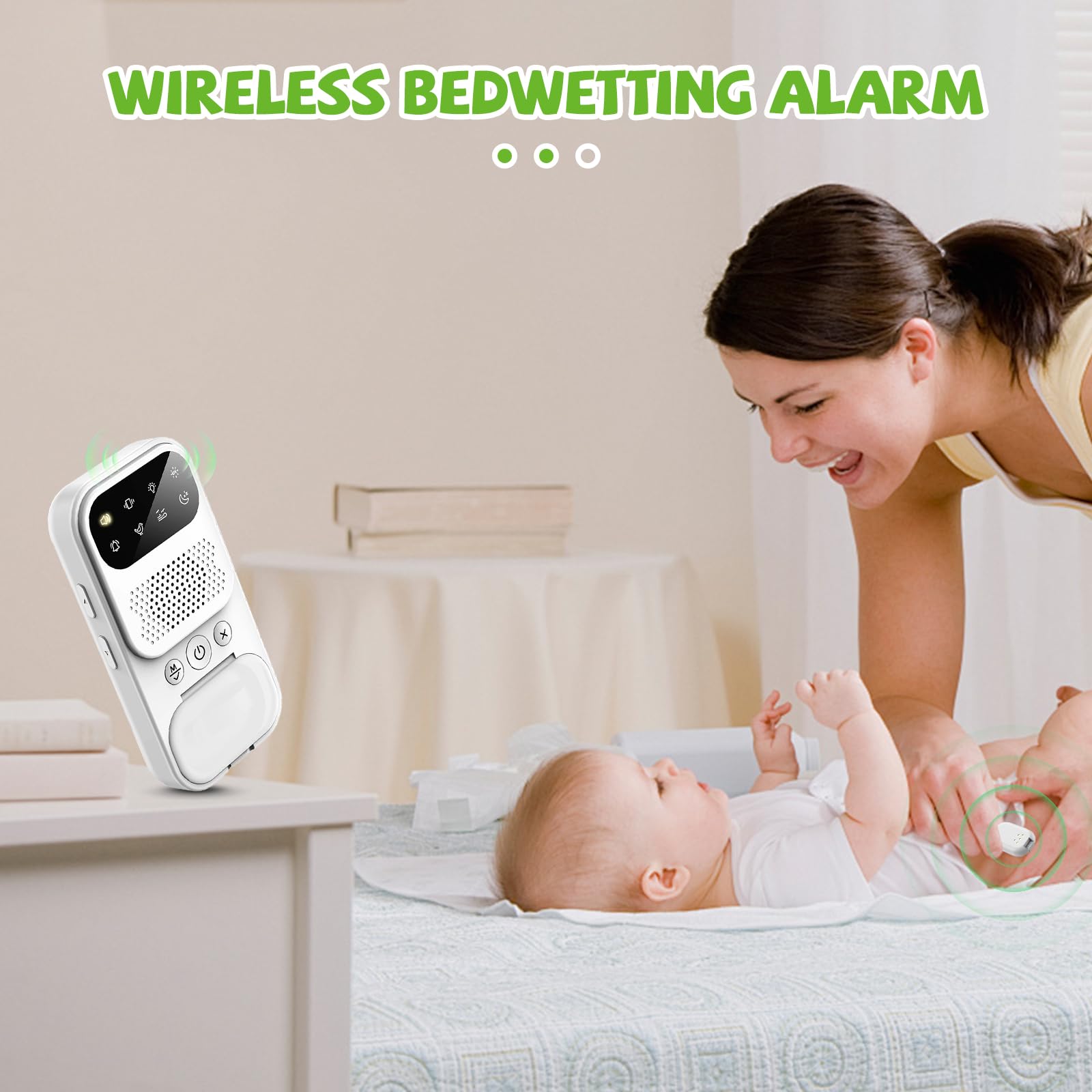 Allarme Enuresi Notturna, Sensore Wireless per Bagnare il Letto con Luce Notturna, Suoni e Vibrazione, Allarme Pipì per Neonati e Bambini