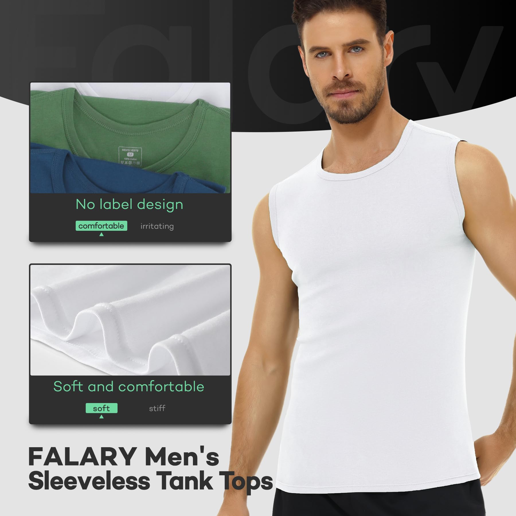 FALARY Canottiera Uomo Pacco da 3 Canotta Palestra Uomo 100% Cotone S-5XL Bianco Nero Marino Oliva