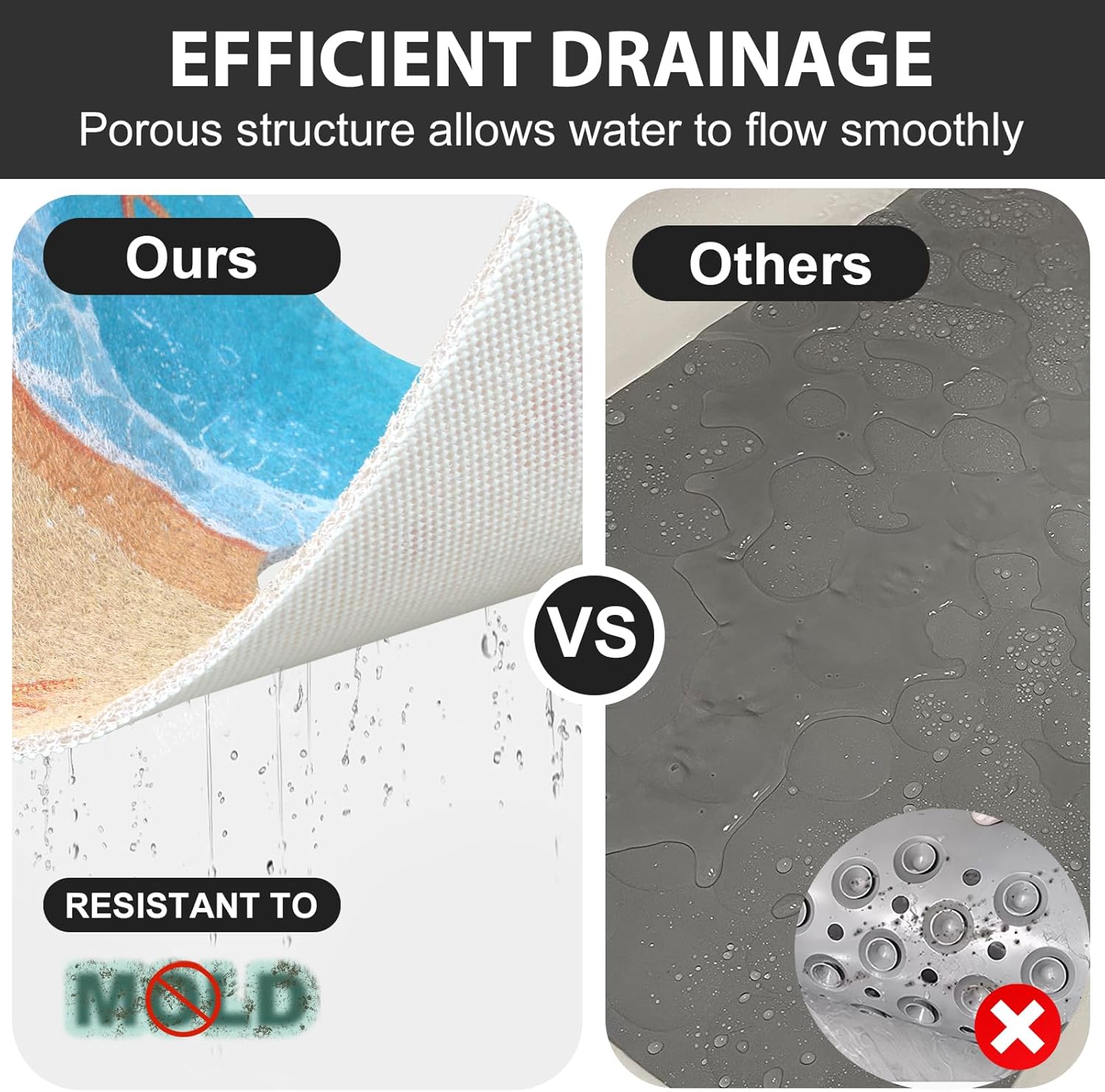 Non Slip Shower Mat: 32x24 Inch Extra Large Shower Mats for Inside Shower with Drain Hole in Middle - Soft PVC Loofah Anti Slip Shower Floor Mat for Standing and Walk-in Shower, Quick Drying - Image 5