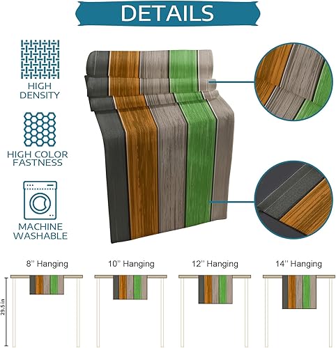Miniatura 158 de Camino de mesa de algodón y lino estilo granja rústico retro, textura de madera de granero, color degradado marrón y gris, antideslizante,