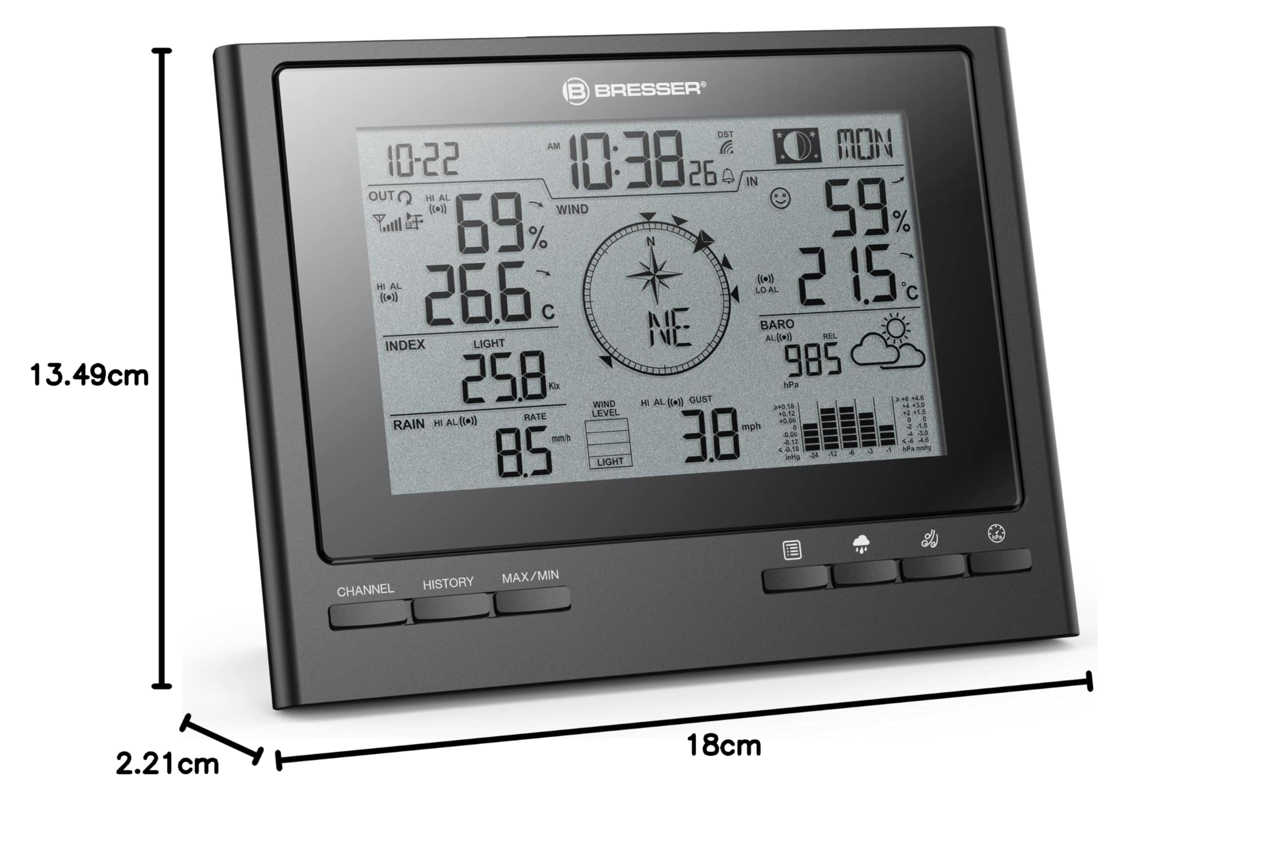 Bresser Estación Meteorológica exclusiva 7 en 1 ClimateScout RC negro