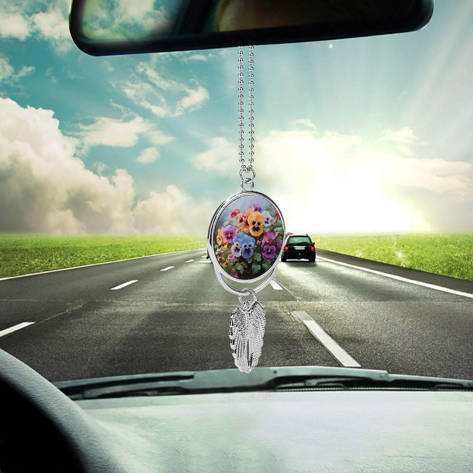 Amazon.com: Pansy Flowers Guardian Angel Wings Car Charm Rear View