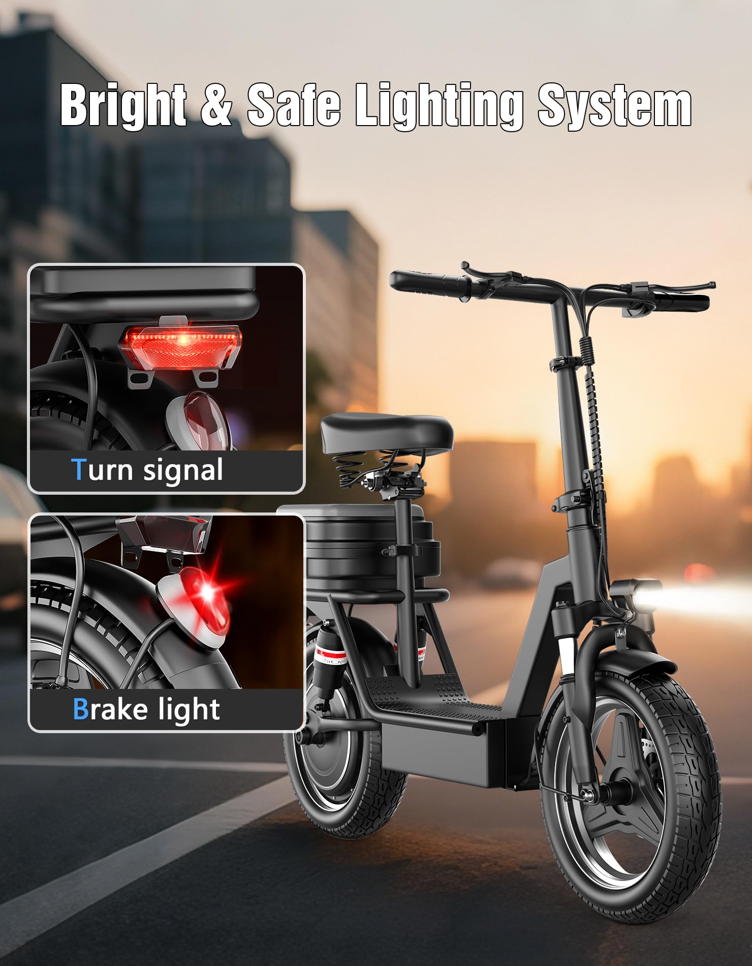 1200W Peak Motor Electric Scooter for Adults, 45KMH Top Speed, 65KM Max Range, 48V 15Ah Battery, E Scooter with Seat, Dual Suspension, 14" Foldable E-Scooter with Rear Box for Cargo, Commuting — view 8
