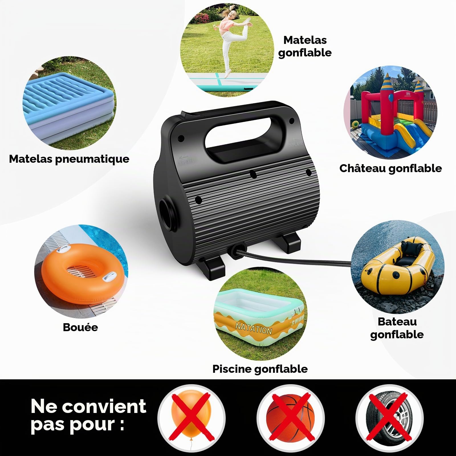 Pompe à Air Portative 4 Buses 400W-600W | Gonflage Ultrapide pour Matelas, Piscines & Flotteurs (AC220-240V)