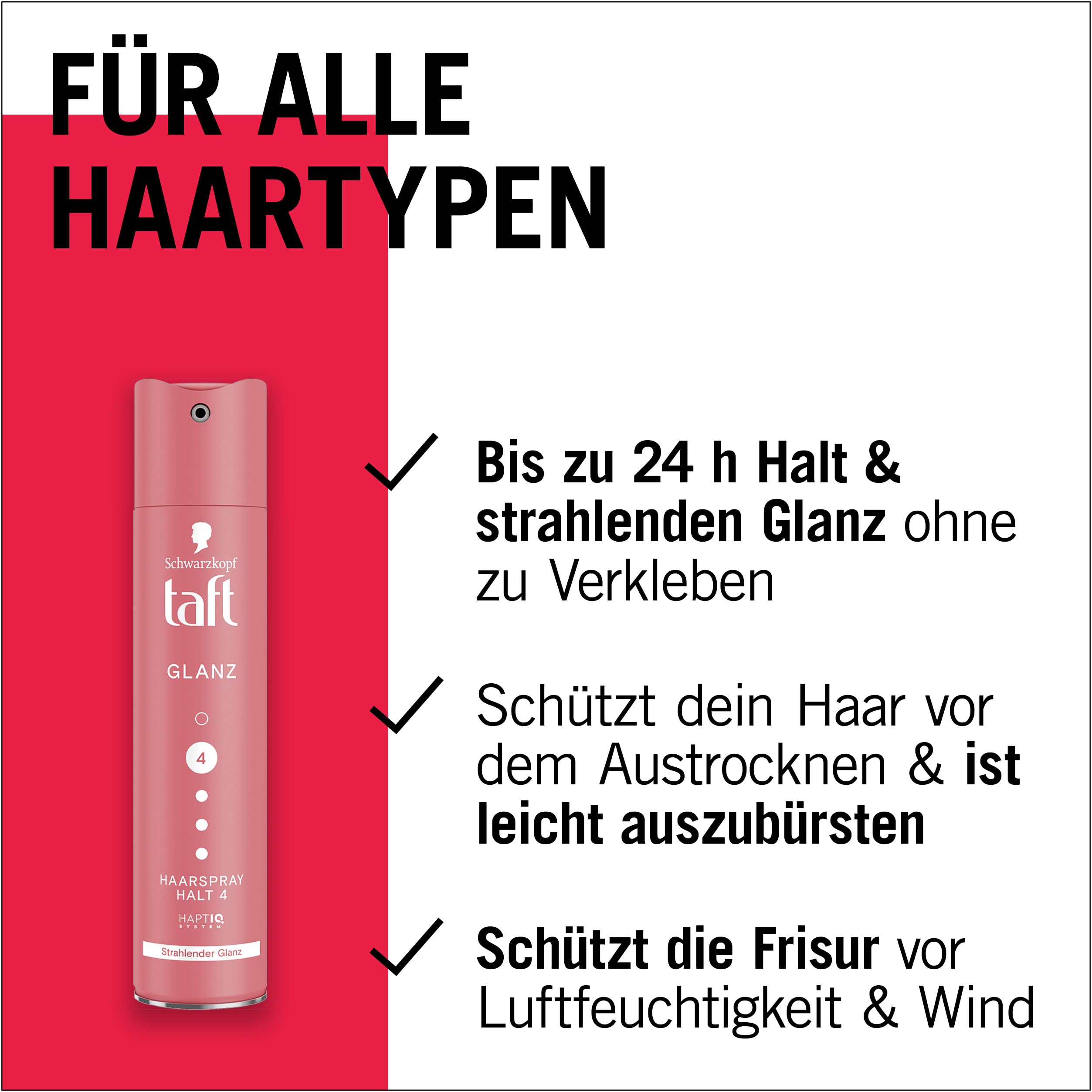 Schwarzkopf Taft Haarspray Glanz (12x 250 ml), Haltegrad 4 Haarstyling, Haarspray für alle Haartypen, strahlender Glanz und Gloss Finish, vegane Formel*