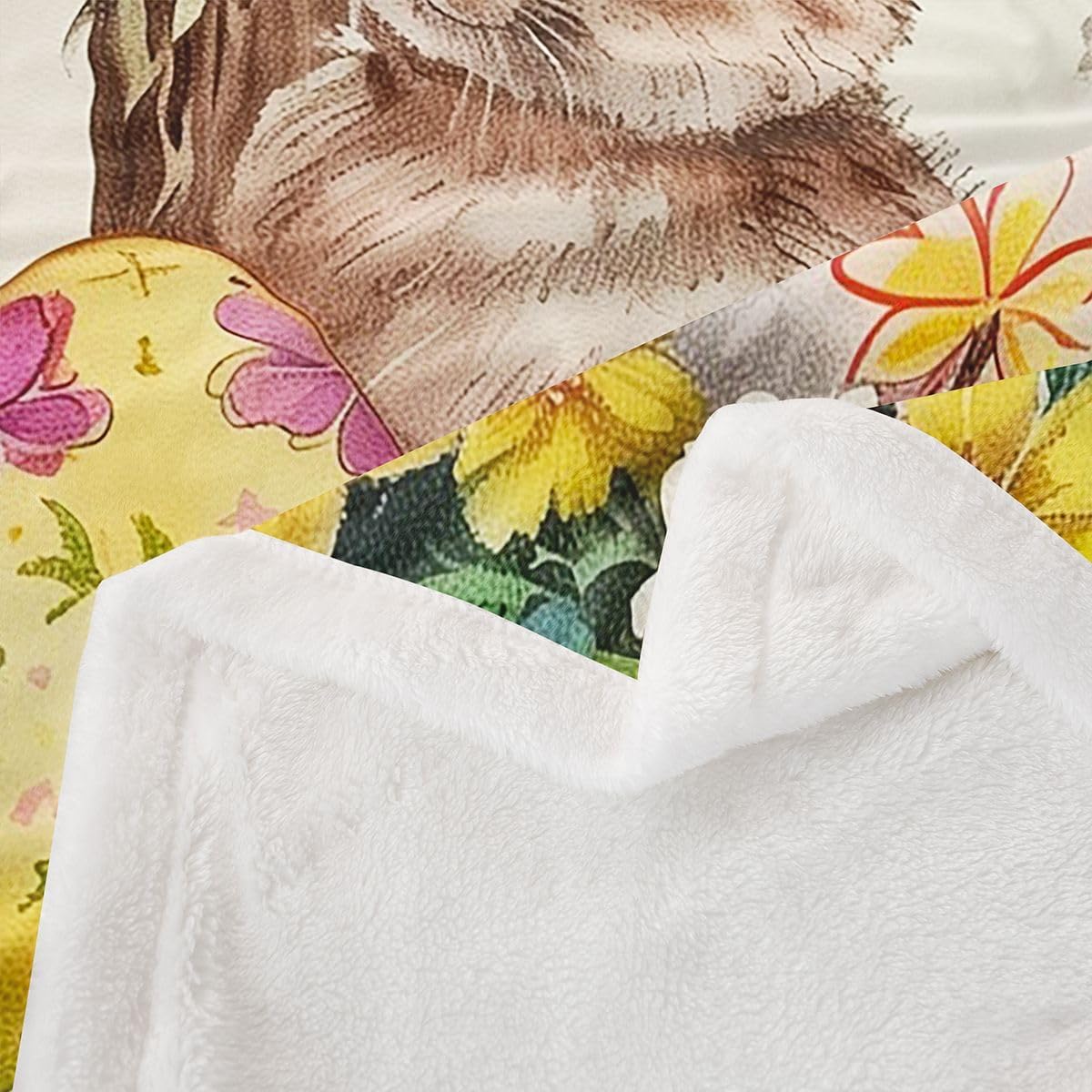 jejeloiu Cartoon Bunny Animal Sherpa Blanket Plush Fuzzy Cute Rabbit Fleece Throw Blanket Boys Girls Flower Floral for Bed Couch Chair Living Room Happy Easter Bedroom Decor Baby 30"x40"