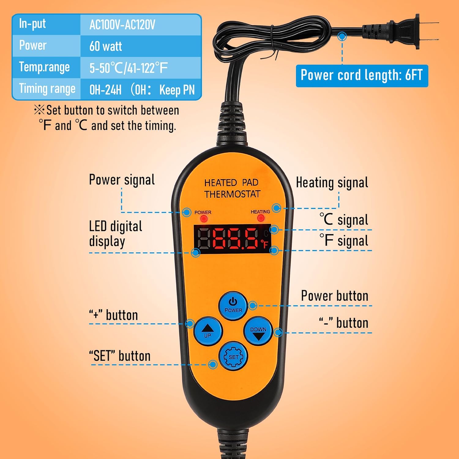 2 Pack Propane Tank Heater Blanket Gas LP Cylinder Tank Heater with Thermostat Controller Adjustment 41-122 °F and Timer Function, Propane Buckets Warmer Blanket Fit for 5-40LB Tanks (Orange)