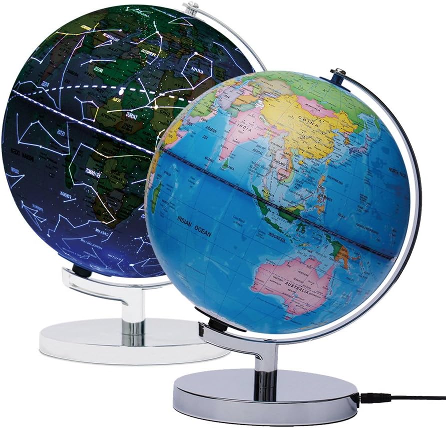 AyFUN Celestial Interactive Globe, Day View World Globe and Night View Illuminated Constellation Map