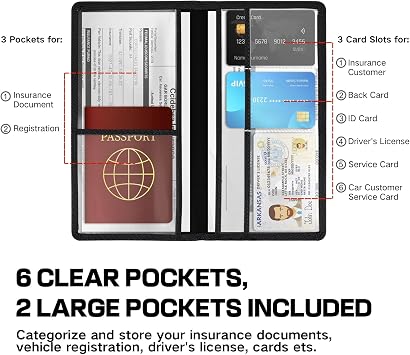 Car Registration and Insurance Holder,PU Leather Glove Box Organizer,Car Document Holder Organiser for Women Men,Registration Insurance Wallet,Driving Licence Holders for Travel Document (Black)