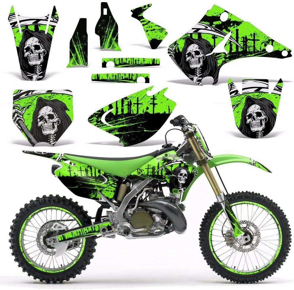 MX Dirt Bike Graphics kit Sticker Decal Compatible with Kawasaki KX125/KX250 2003-2016 - Reaper V2 Green