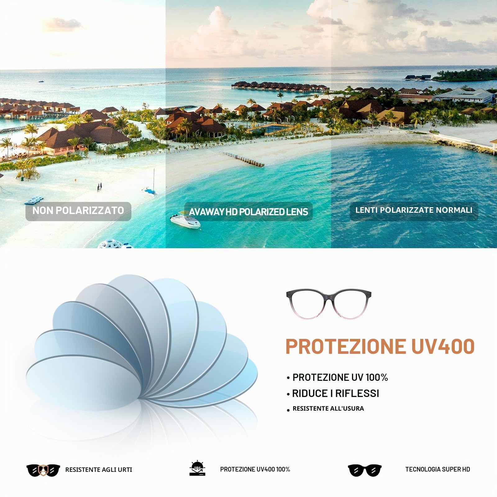 AVAWAY Occhiali da Sole da Donna Polarizzati con Protezione UV, per Fotografia, Viaggi, Guida, Categoria 3