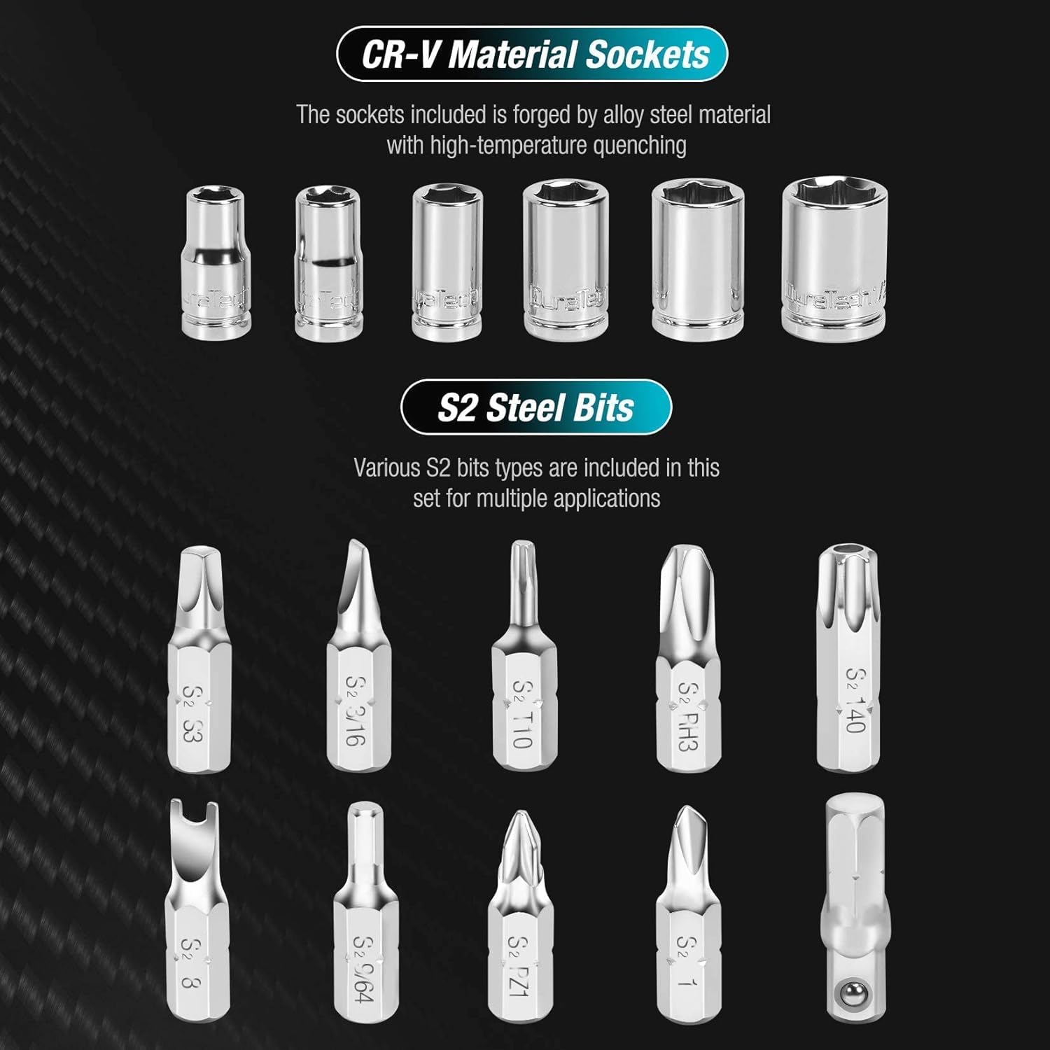 DURATECH 56-pieces 1/4" Mini Ratchet Wrench and Screwdriver Bit Set, 3/8-Inch Drive Ratchet Handle