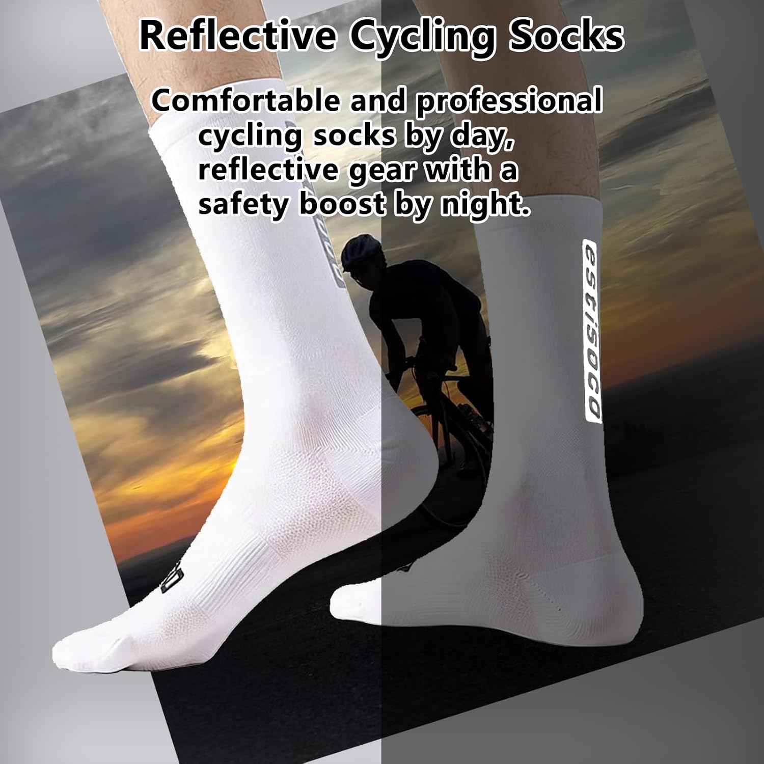 2 Pairs Athletic Reflective Socks Engineered for Comfort Breathable & Wicking Cycling,Running Socks for Men or Women image 5
