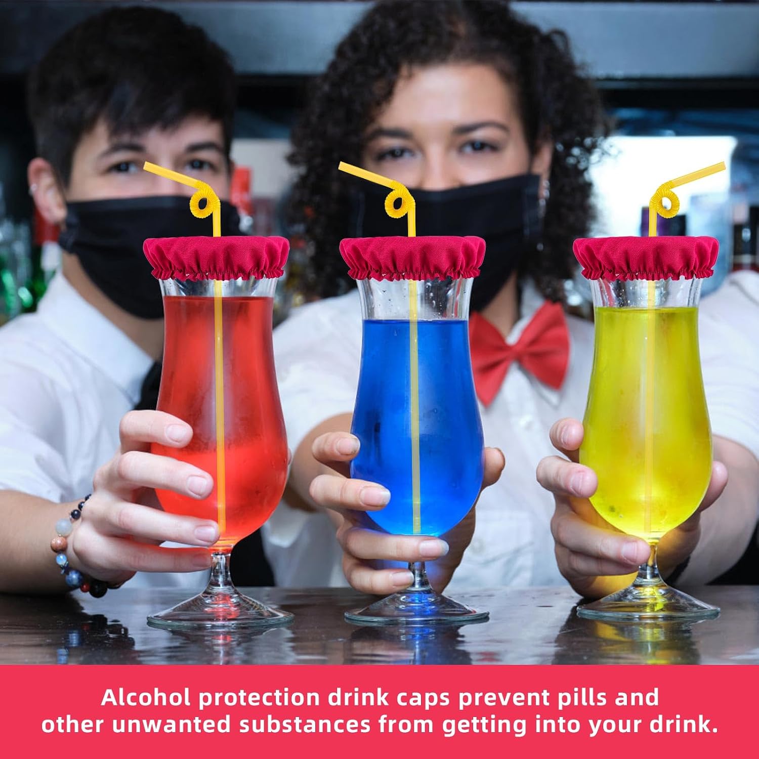 20pcs Drink Cup Shields, Reusable Women’s Alcohol Protection Covers with Straw Hole for Preventing Spiking at Bars Parties and Clubs (Rose Red) image 5