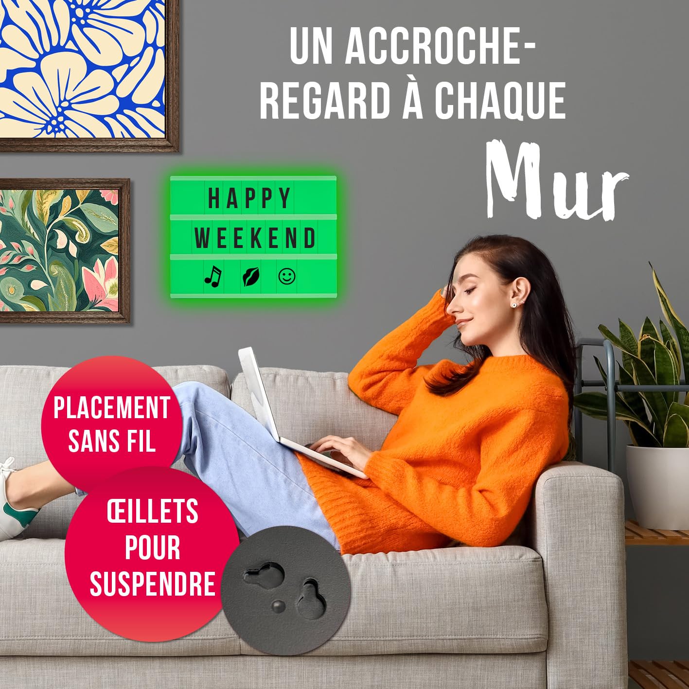 EASYmaxx boîte lumineuse DEL | fonction minuterie | 173 lettres et symboles interchangeables inclus | Modes de changement de couleur différents | Aux piles ou à câble USB [A4]
