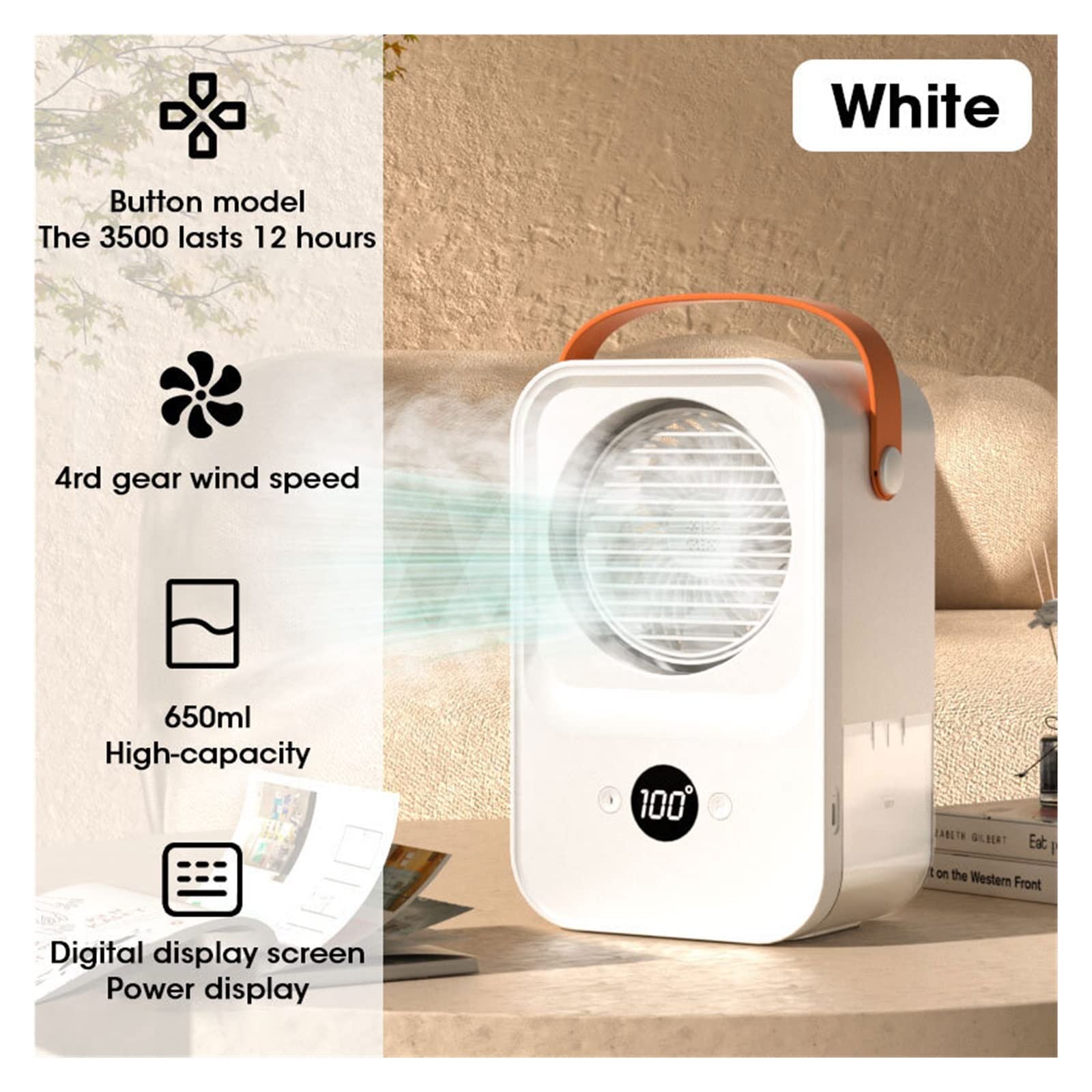 Ventilador portátil con nebulizador, Humidificador recargable con pulverizador de agua, ventilador niebla, 4 velocidades, 2 modos for coche, hogar, Camping, viajes