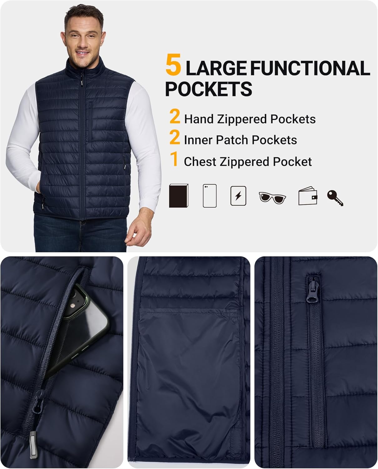 Outdoor Ventures Men's Lightweight Puffer Vest Outerwear Warm Quilted Sleeveless Packable Winter Jacket for Hiking Running - Image 2