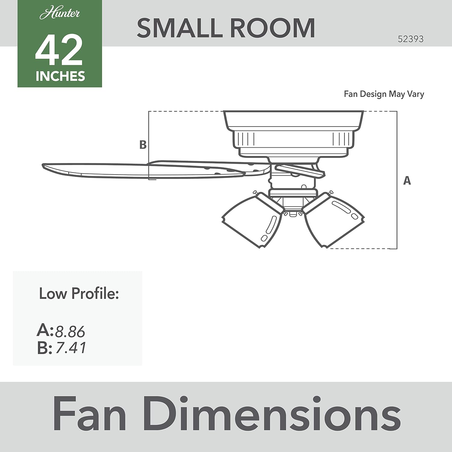 Hunter 42 inch Indoor Ceiling Fan with LED Lights - Black Ceiling Fan with Pull Chain, For Bedroom or Living Room, Low Profile Mount, No Remote, 5 Blades, Includes Bulbs - Newsome 52393, Matte Black