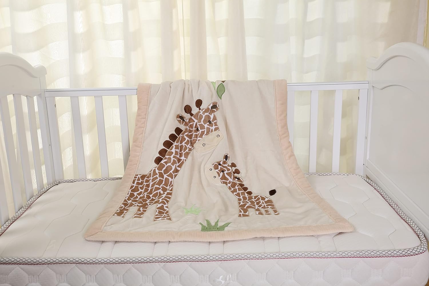 Baby Blanket Soft Plush Boy Girl Blankets - Toddler -Crib Fluffy Crib Quilt -Stroller -Giraffe Embroidery Size 33*42inch by JAHbaby White,Brown